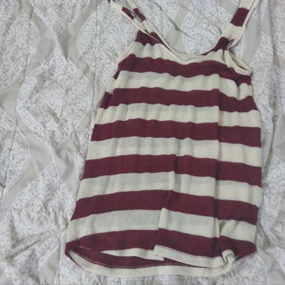 Volcom Hazy Tank Cream and Burgundy Stripe Woven Tank Top - Picture 2 of 4